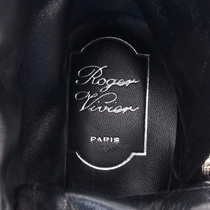 ROGER VIVIER 2020 Viv Rangers black velvet crystal buckle combat boots EU37.5