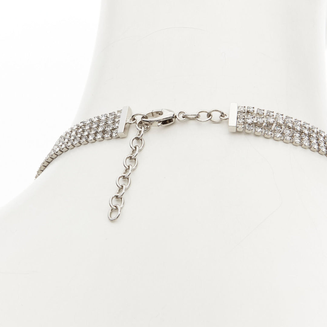 rare GUCCI ALESSANDRO MICHELE silver crystal GG triangle tassel  necklace