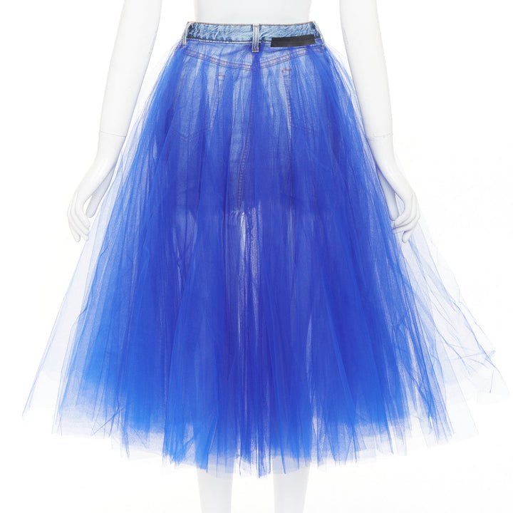 UNRAVEL PROJECT Ben Taverniti denim tulle inside out layered midi tutu skirt 24"