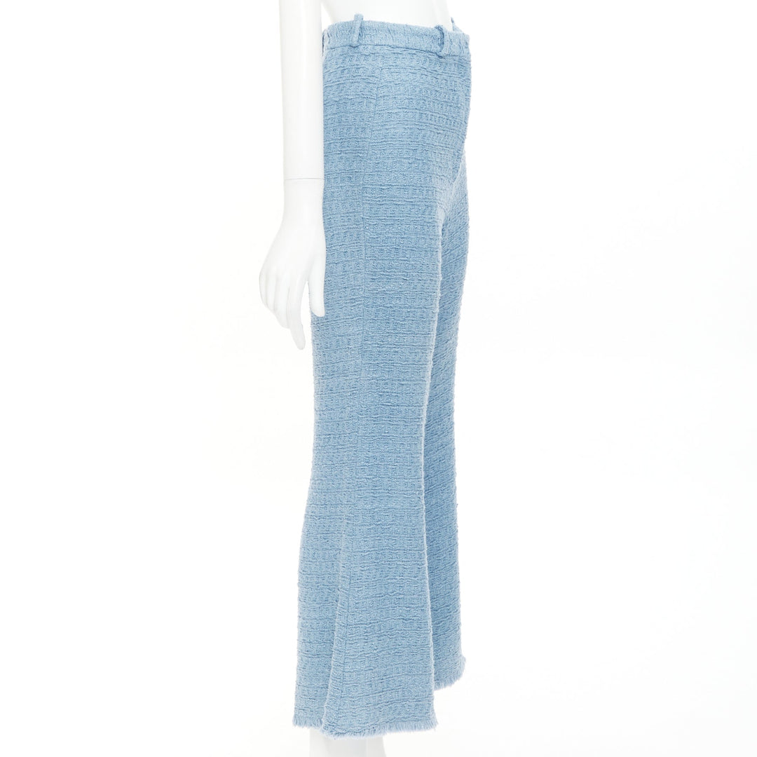 OSCAR DE LA RENTA 2023 Tanzanite blue tweed high waisted cropped pants US0 XS
