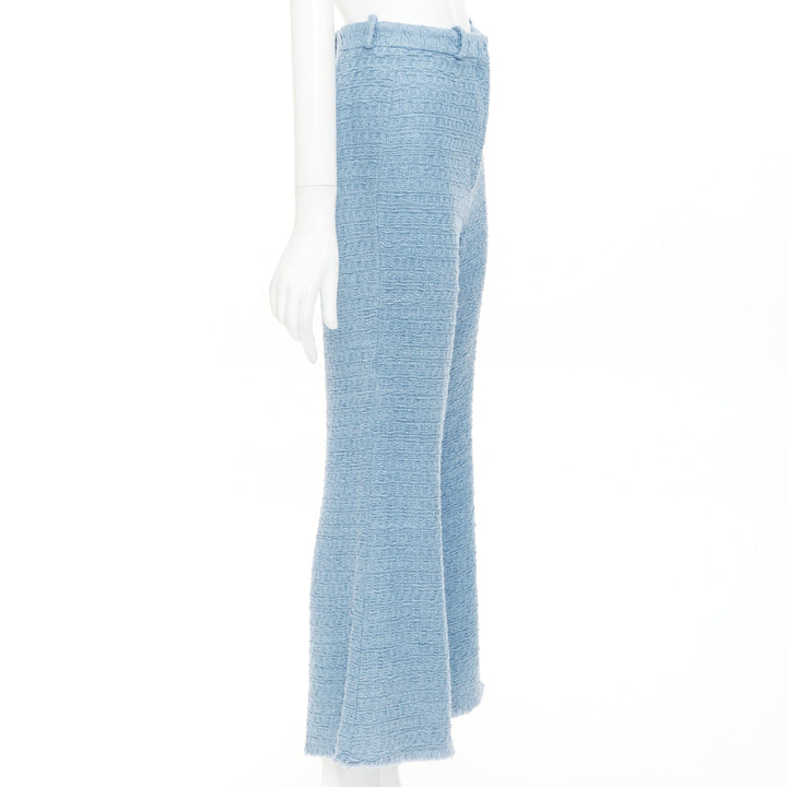 OSCAR DE LA RENTA 2023 Tanzanite blue tweed high waisted cropped pants US0 XS