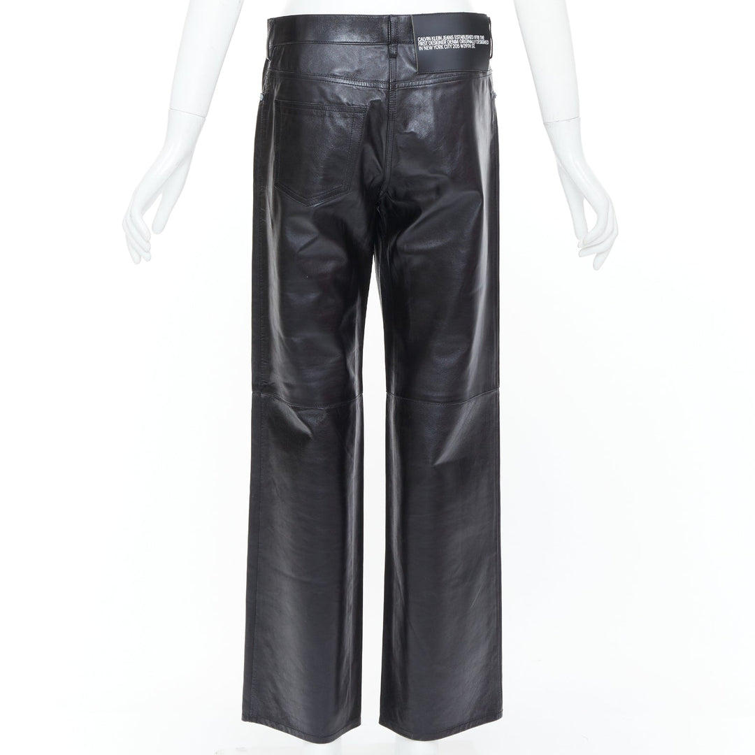 CALVIN KLEIN 205W39NYC black lambskin leather straight leg utility pants IT40 S