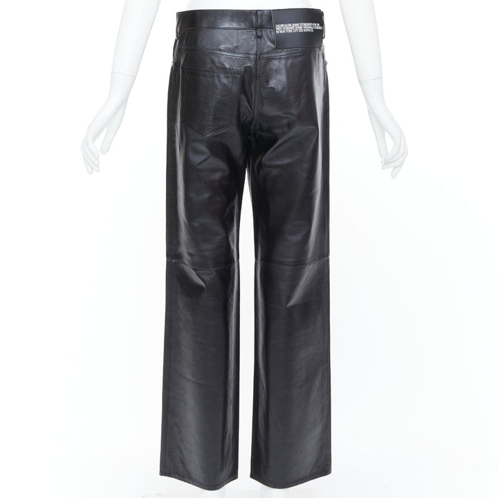 CALVIN KLEIN 205W39NYC black lambskin leather straight leg utility pants IT40 S