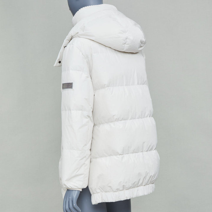 BRUNELLO CUCINELLI white puffer hooded cashmere trim down coat jacket IT40 S
