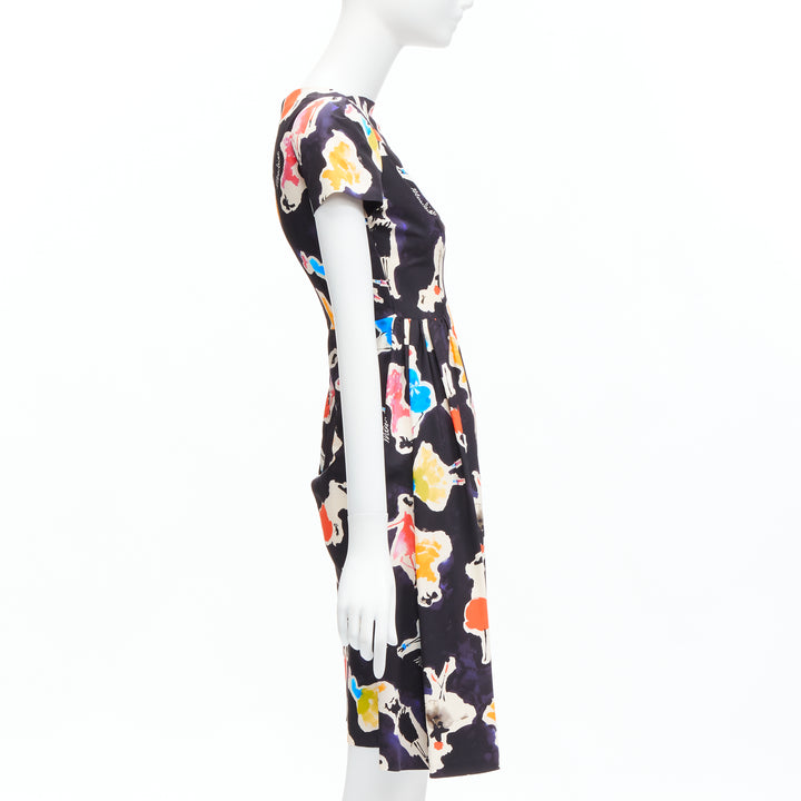 MOSCHINO Couture colorful watercolor print asymmetric cocktail dress IT38 XS