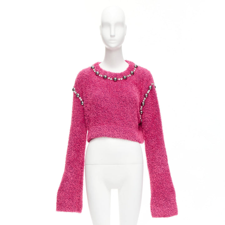 AREA pink cotton fluffy knit dome stud extra long sleeve sweater XS