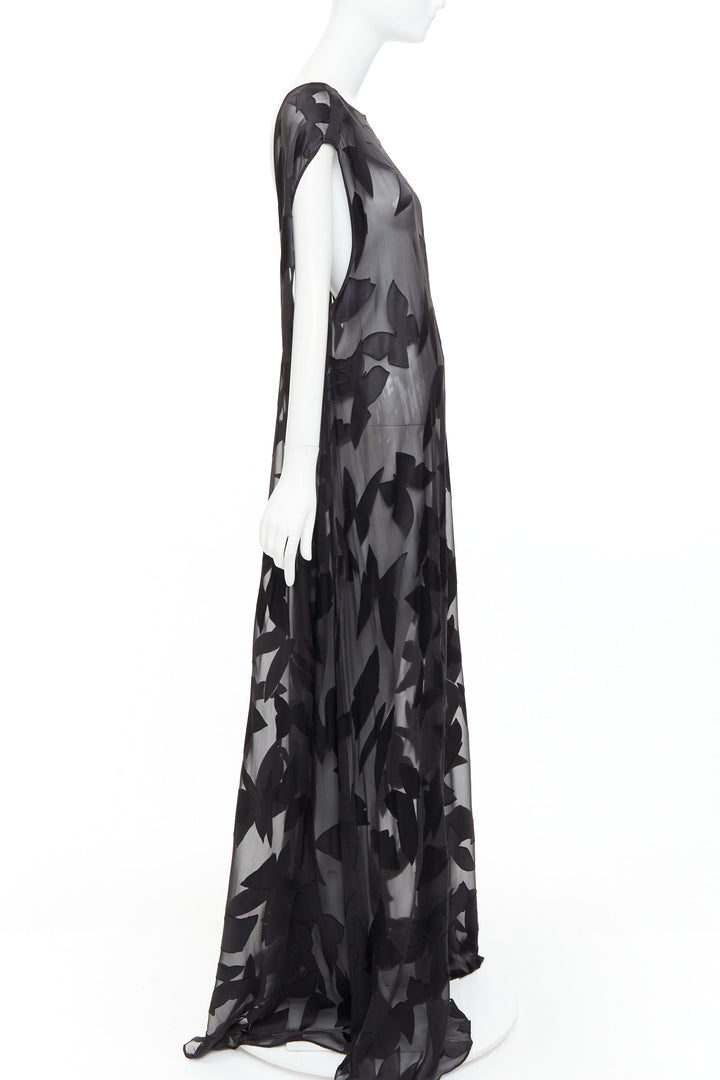 SAINT LAURENT 2023 Runway black  butterfly applique sheer maxi dress T2 M