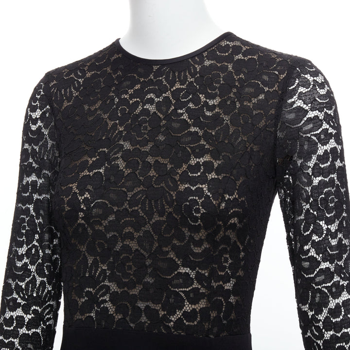 MICHAEL KORS COLLECTION black lace overlay top crop sleeve long gown US2 S