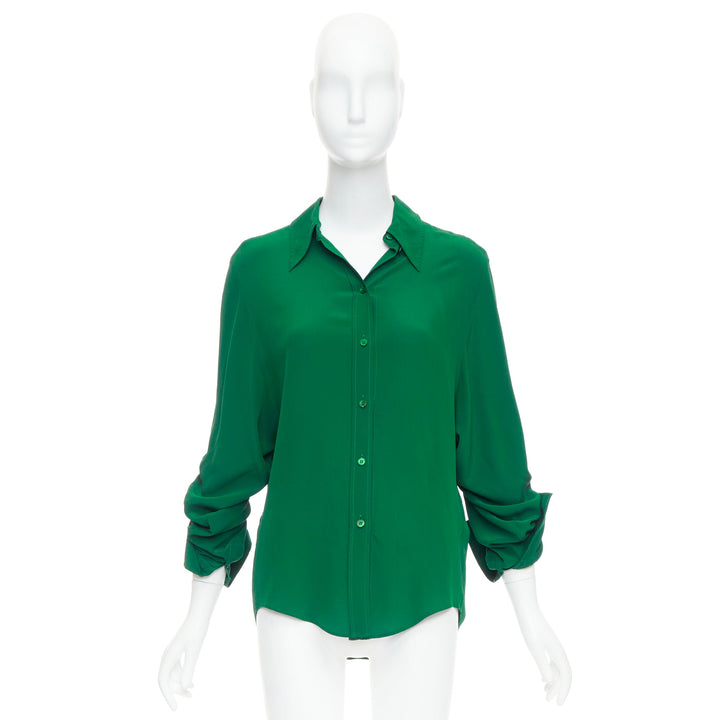 STELLA MCCARTNEY 2017 kelly green 100% silk ruched sleeves dress shirt IT34 XXS