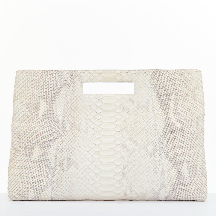 NANCY GONZALEZ cream matte scaled leather front pocket flat shopper tote bag