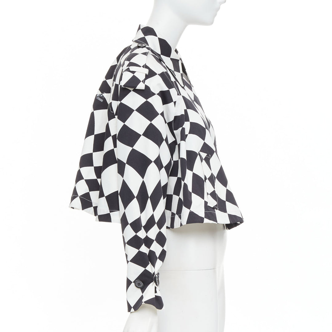 MAISON MARGIELA MM6 black white checkerboard cotton cropped flared coat FR40 M
