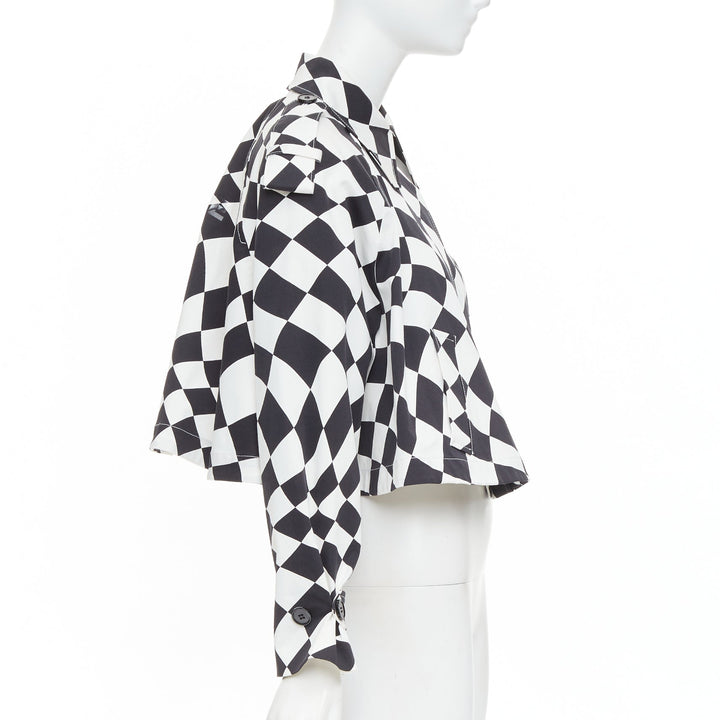MAISON MARGIELA MM6 black white checkerboard cotton cropped flared coat FR40 M