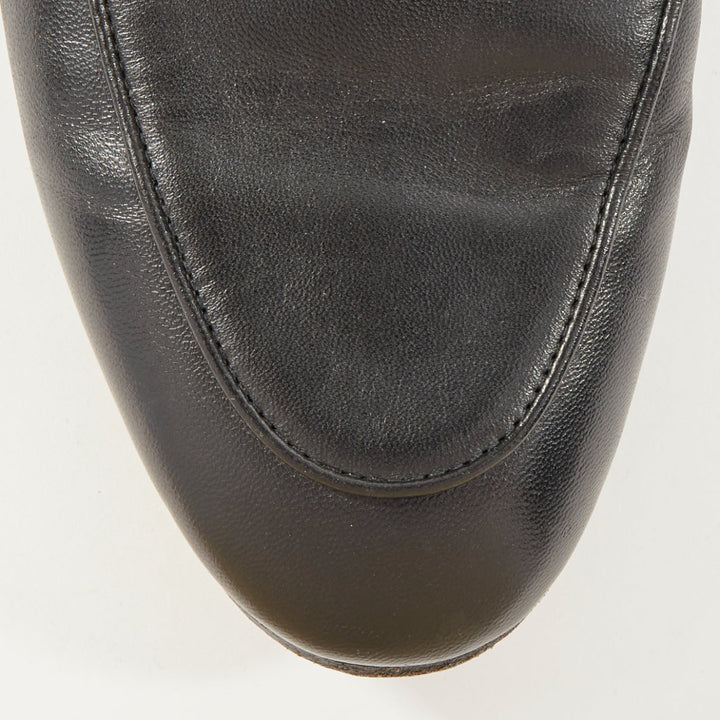 GUCCI 2015 Brixton black leather collapsible heel horsebit loafers EU37.5