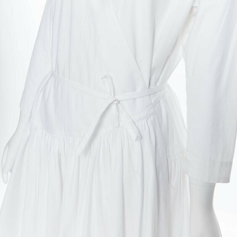 ROSETTA GETTY white cotton wrap front self tie flared casual midi day dress XS