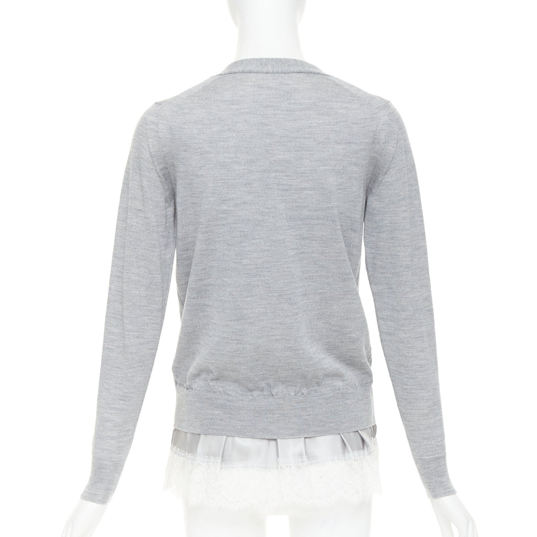 SACAI 2012 grey wool white sequin lace ruffle scallop hem cardigan JP1 S