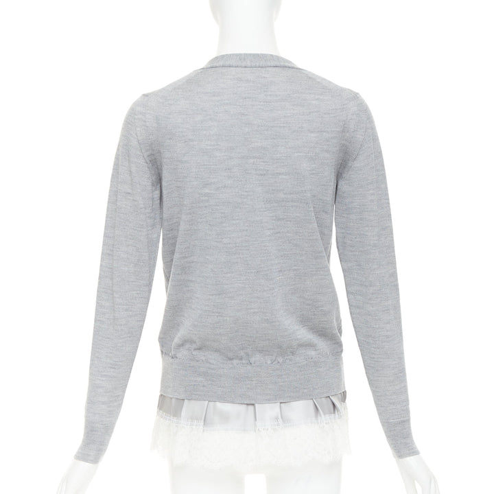 SACAI 2012 grey wool white sequin lace ruffle scallop hem cardigan JP1 S