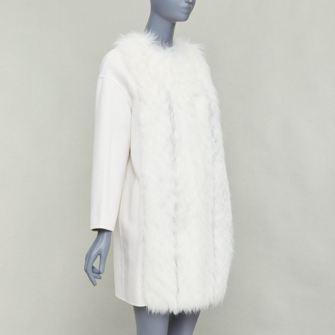 FENDI cream fox fur double faced cashmere long coat IT36 XXS