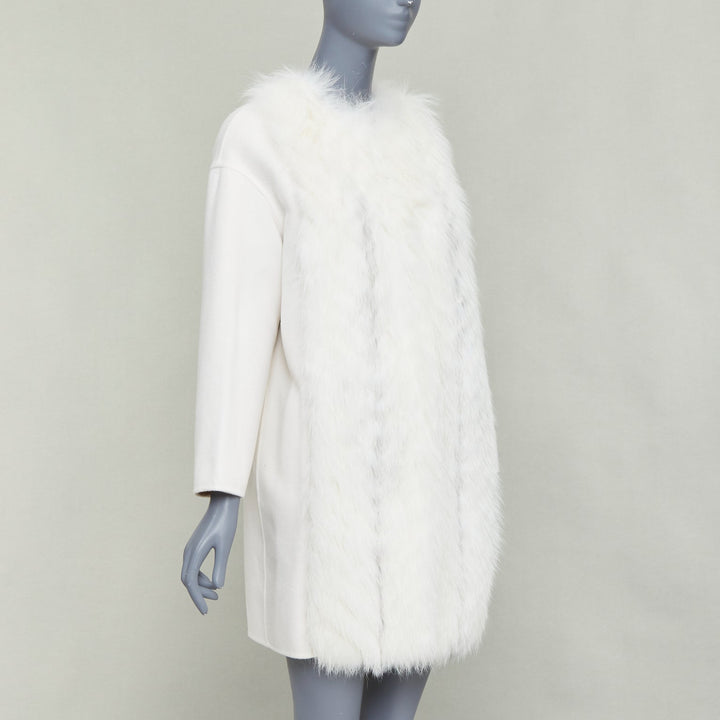FENDI cream fox fur double faced cashmere long coat IT36 XXS