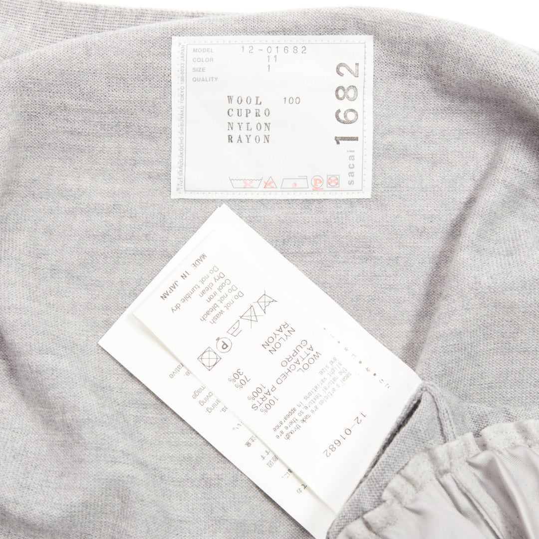 SACAI 2012 grey wool white sequin lace ruffle scallop hem cardigan JP1 S