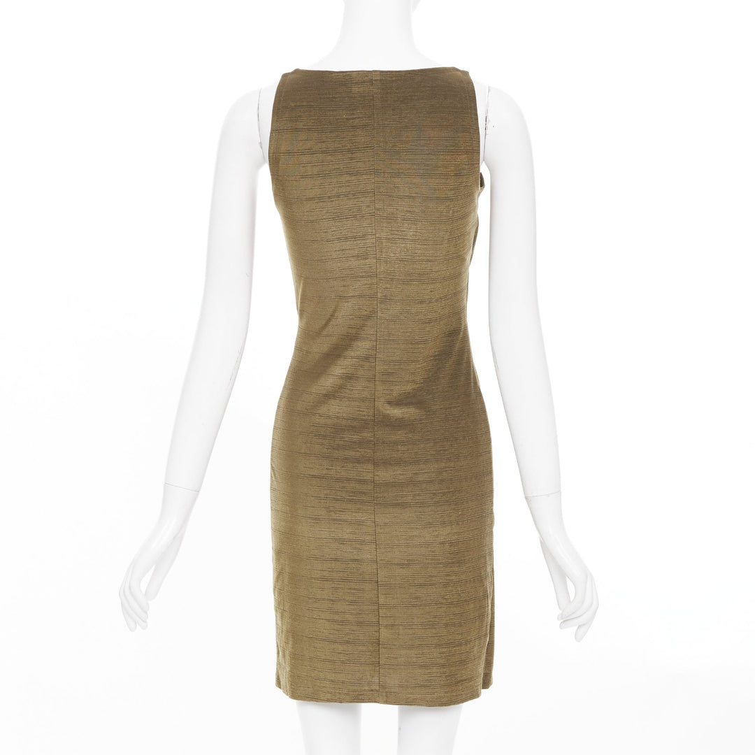 EMPORIO ARMANI Vintage gold textured metallic look crossover wrap dress IT38 XS