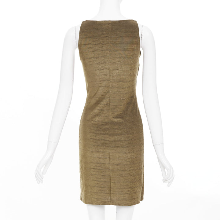 EMPORIO ARMANI Vintage gold textured metallic look crossover wrap dress IT38 XS