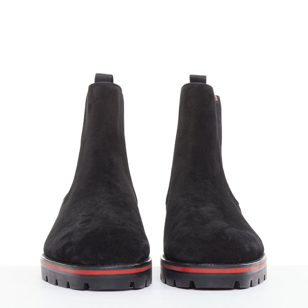 CHRISTIAN LOUBOUTIN Alpinosol Flat black suede lug sole Chelsea boot EU43