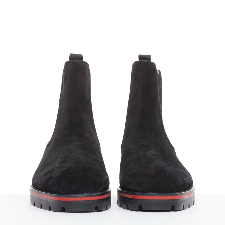 CHRISTIAN LOUBOUTIN Alpinosol Flat black suede lug sole Chelsea boot EU43