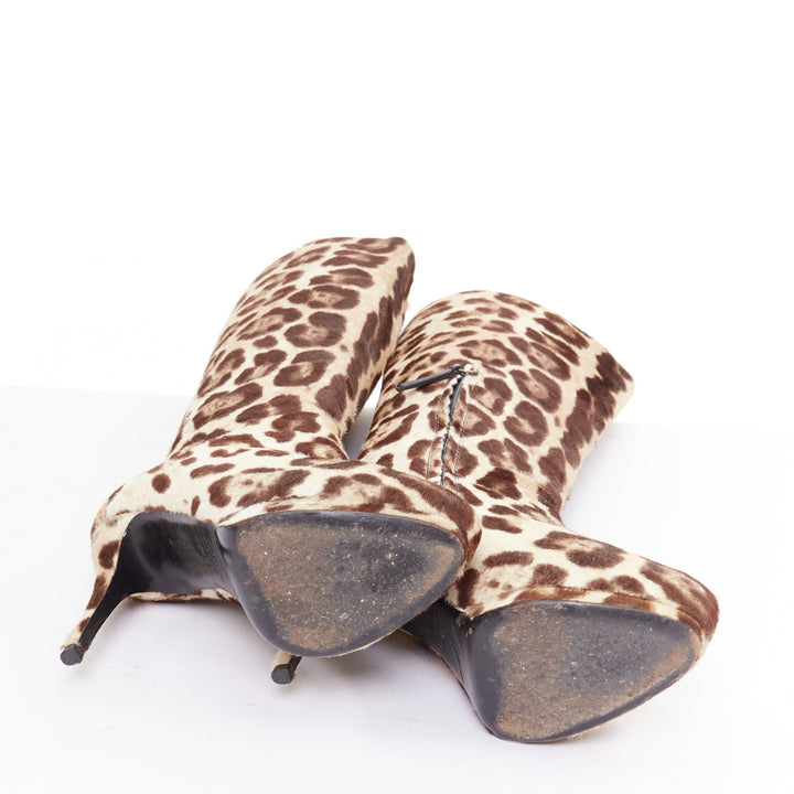 GIUSEPPE ZANOTTI brown nude leopard print platform high heel boots EU36.5