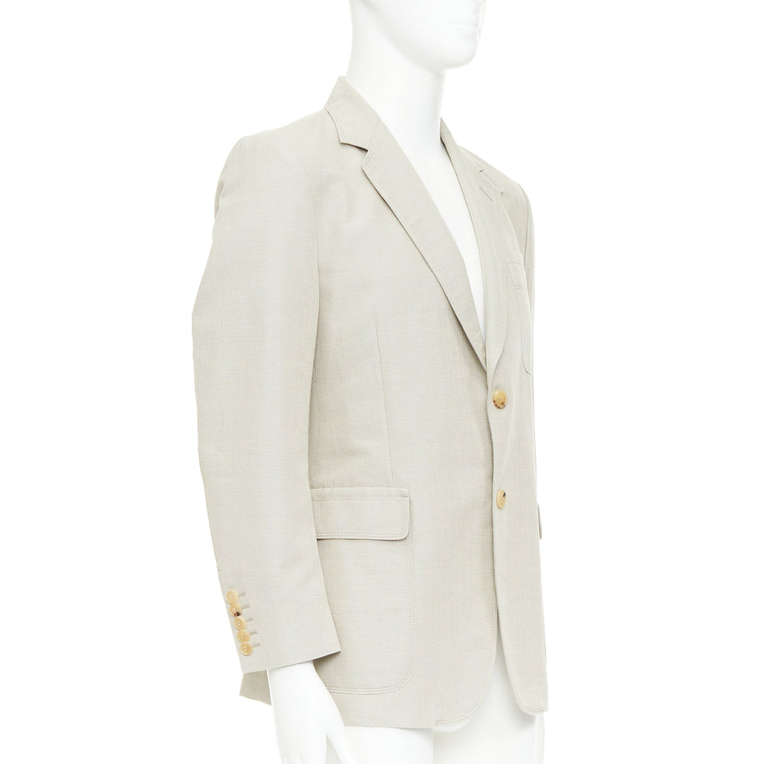 GUCCI Vintage stone cotton mohair single breasted pocket blazer jacket IT52 L