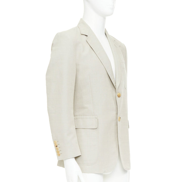 GUCCI Vintage stone cotton mohair single breasted pocket blazer jacket IT52 L