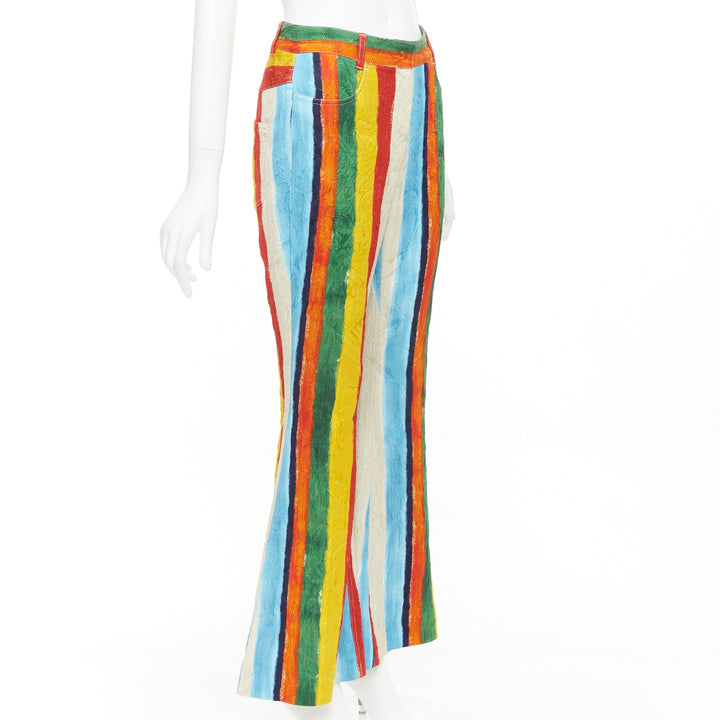 DOLCE GABBANA rainbow striped cotton brocade flared pants IT40 S Kitty Spencer