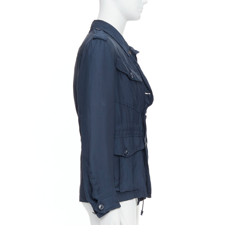 YVES SAINT LAURENT 2008 Vintage dark blue silk anorak field jacket FR48 M