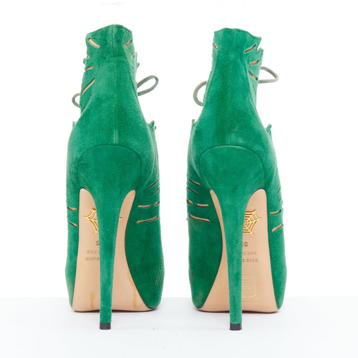 CHARLOTTE OLYMPIA 2010 Eve Tropical Leaf Suede platform sandals EU35