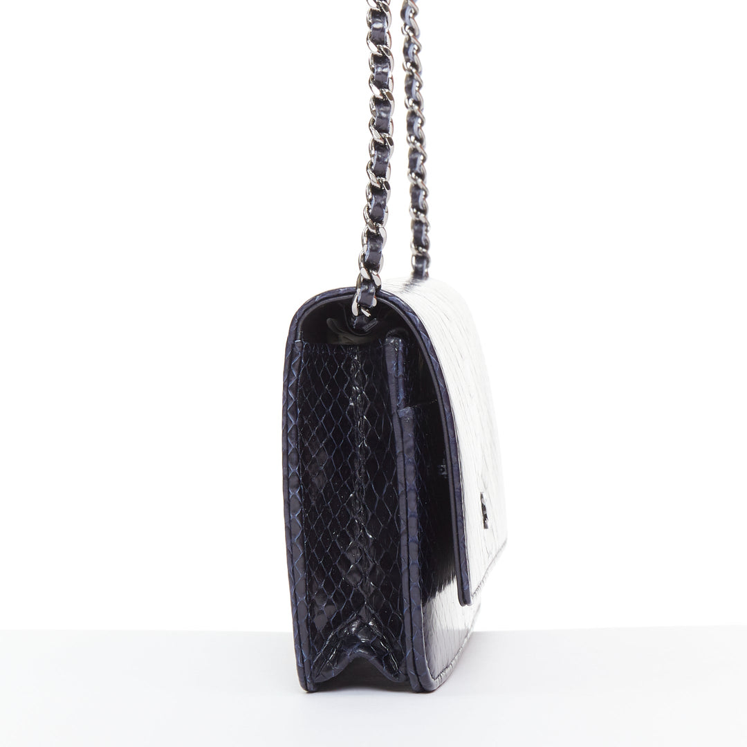 CHANEL Timeless Classic Flap Wallet on Chain navy scaled leather crossbody bag