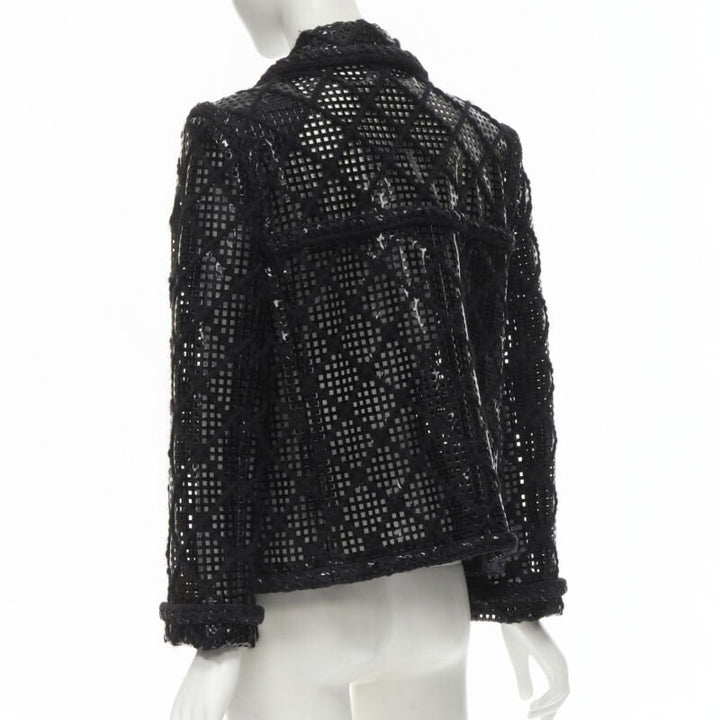CHANEL 15K Brasserie Gabrielle Runway cutout PVC braided tweed jacket FR46 2XL