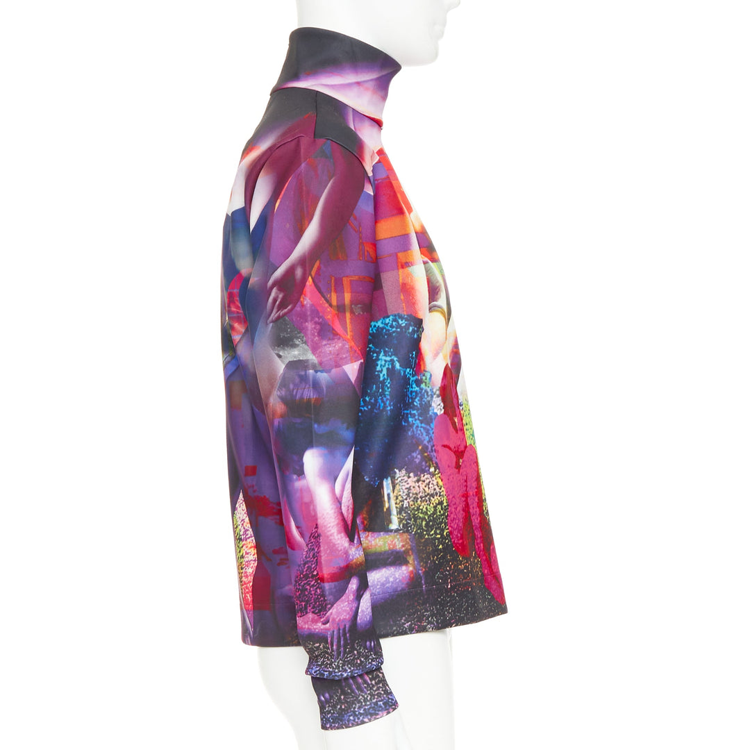 PRADA 2019  Runway purple psychedelic graphic print neoprene mock neck top M