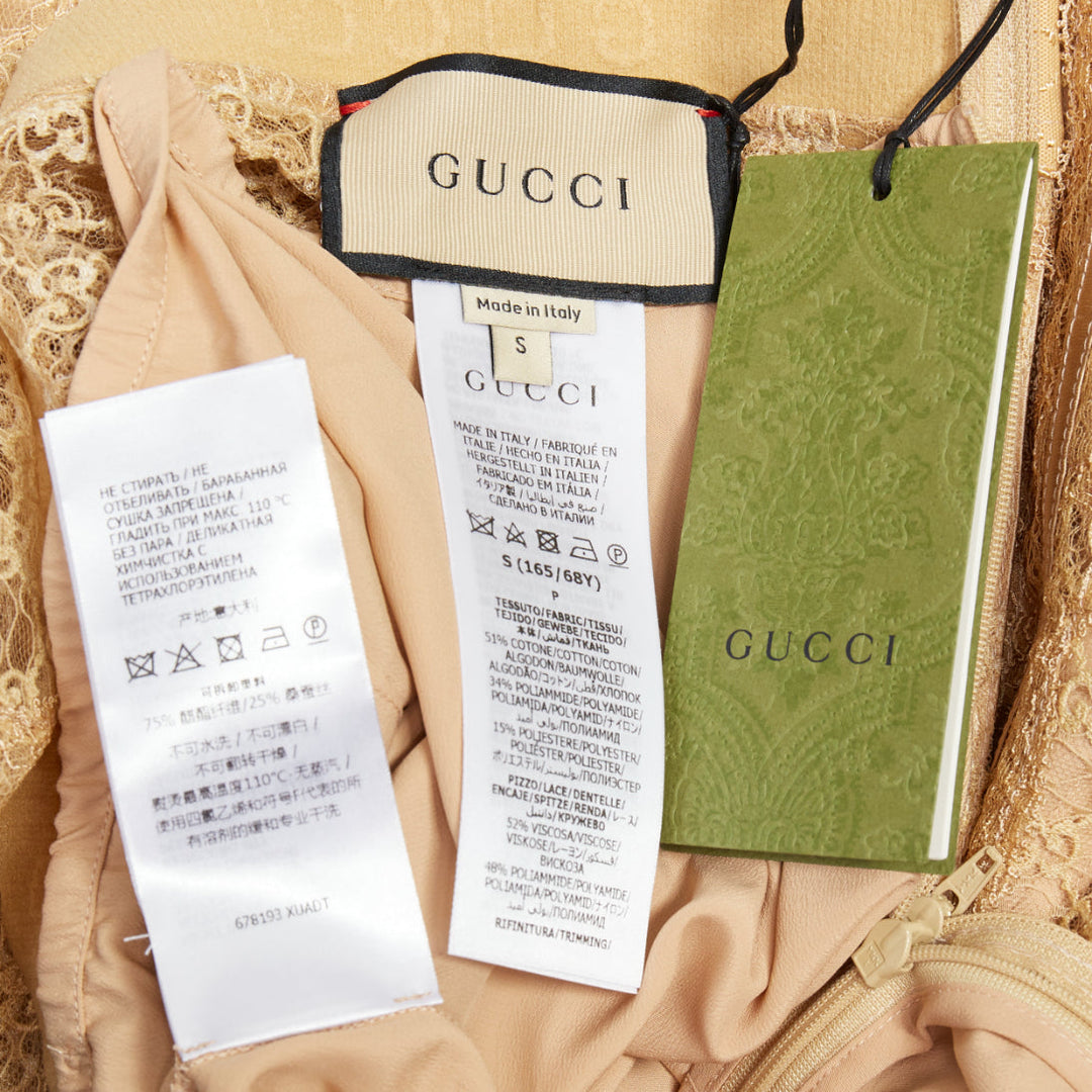 GUCCI 2022 Runway Aria beige nude GG mesh lace lingerie midi skirt S