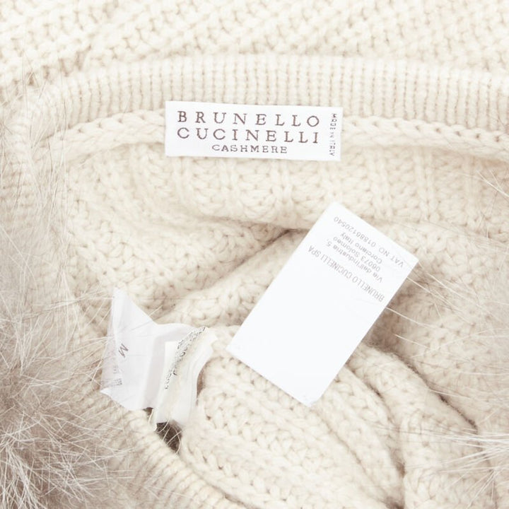 Female mannequin wearing Brunello Cucinelli Beige 100% Cashmere Women Sweater in Size  M | Available at JHROP