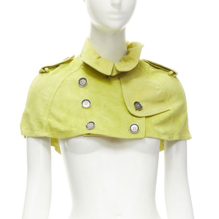 BURBERRY lime yellow suede leather cropped double breasted capelet IT38 XS