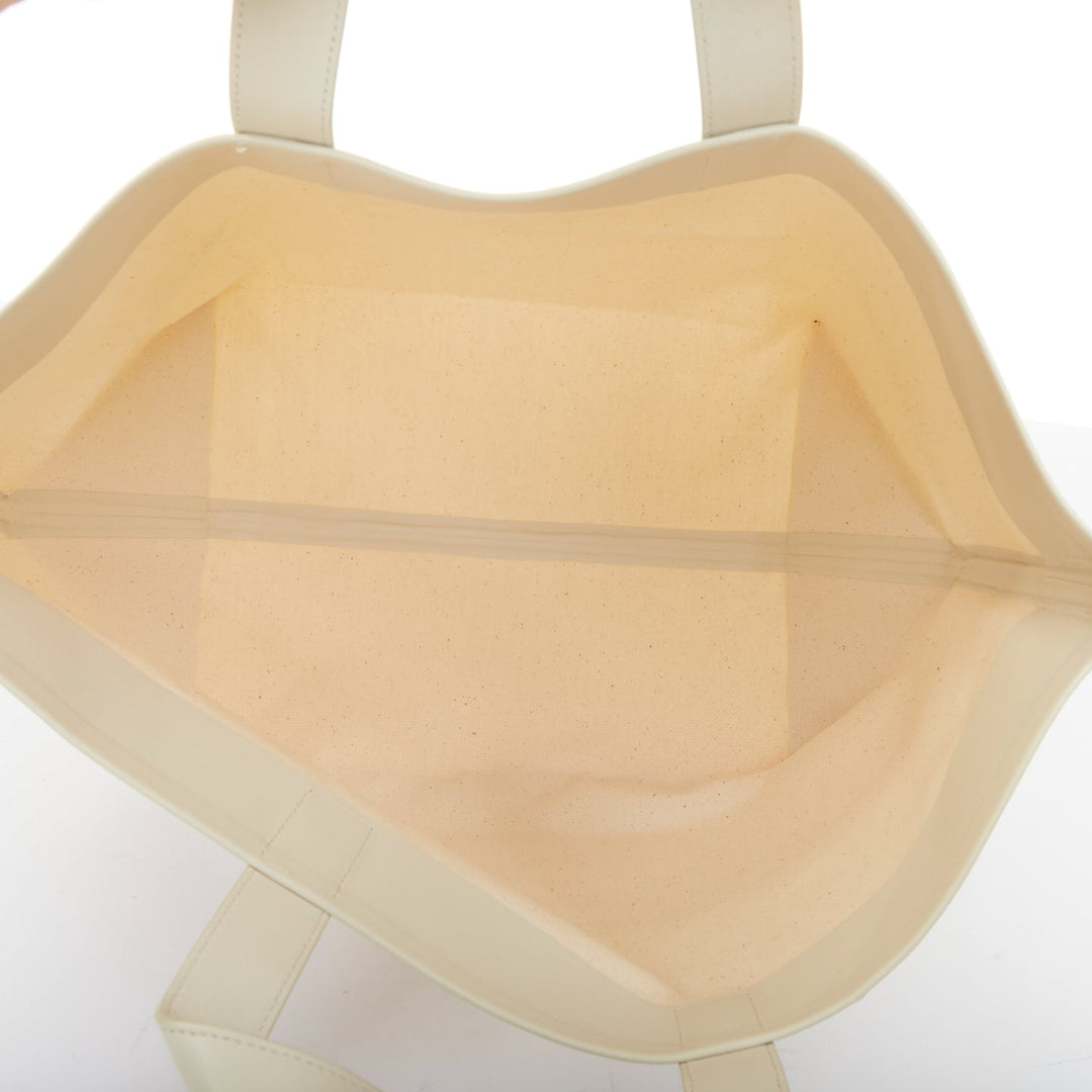 CELINE 2018 Made In white canvas cream leather trim small red logo open tote bag