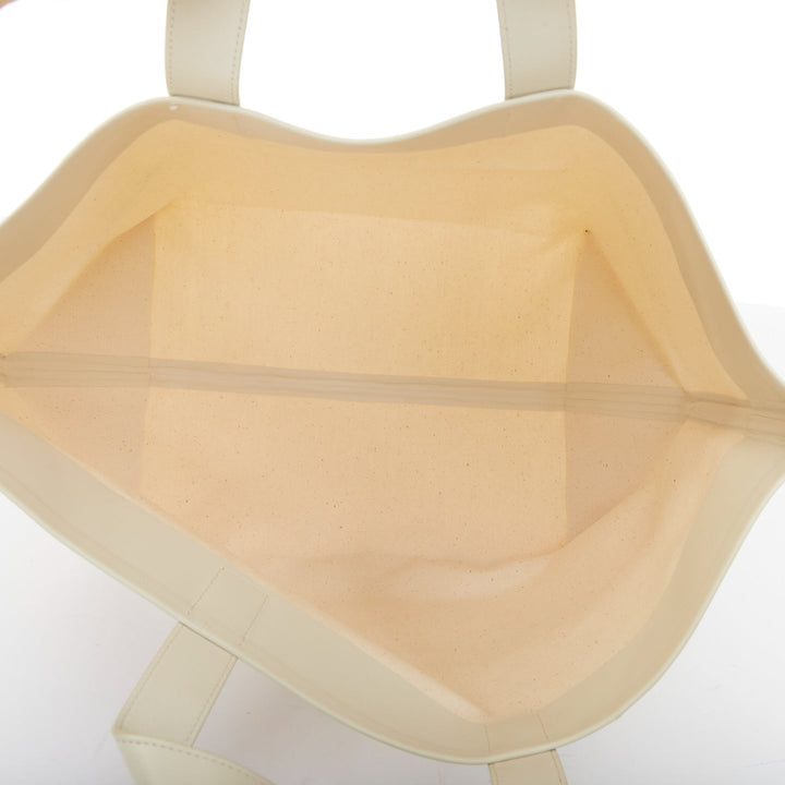 CELINE 2018 Made In white canvas cream leather trim small red logo open tote bag
