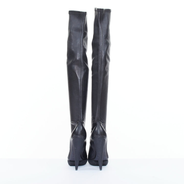 BALENCIAGA 2008 Runway smooth black leather horn cone heel platform boots EU37.5