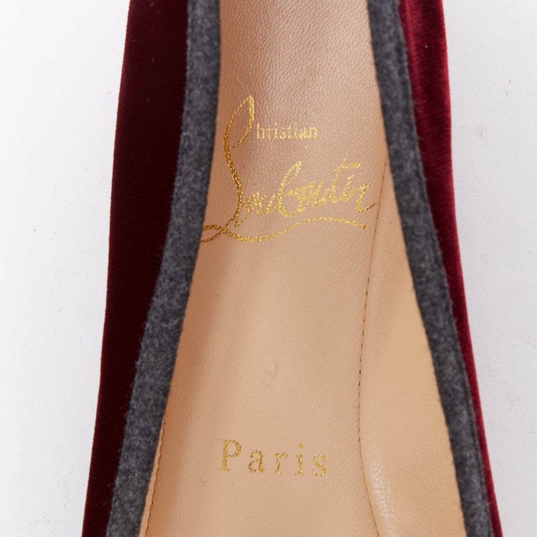 CHRISTIAN LOUBOUTIN Minnie Flat Velvet Flannel rouge ballerina flats EU37.5