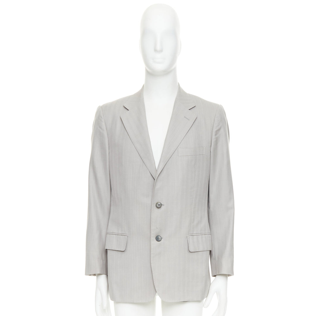 GUCCI light grey herringbone handstitched details single breast blazer IT52 XL