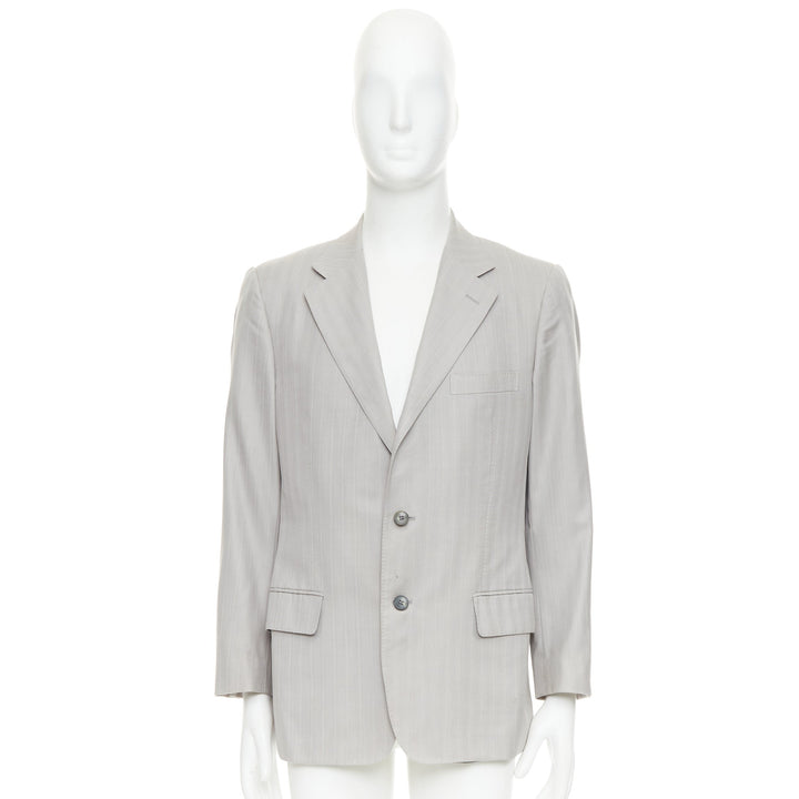 GUCCI light grey herringbone handstitched details single breast blazer IT52 XL