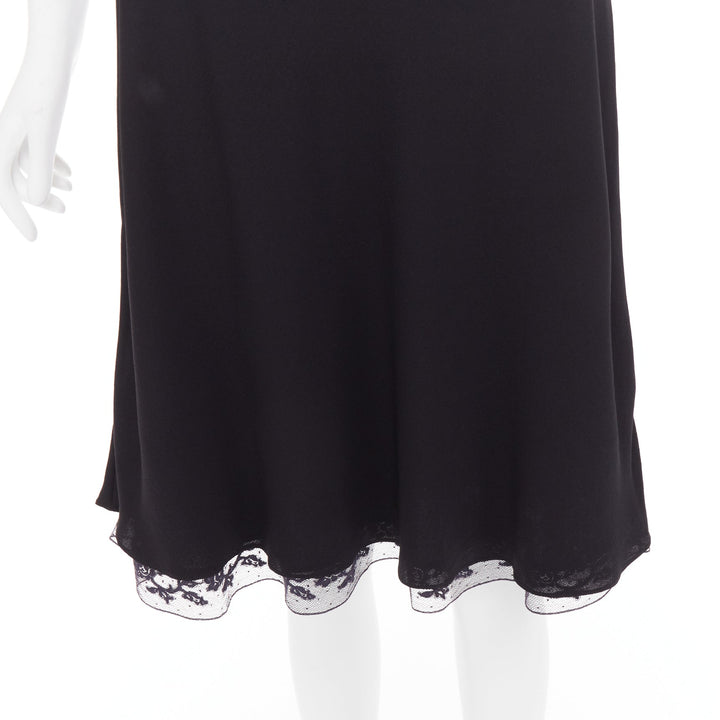 THE ROW Santi 100% silk crepe black fluid lace trim knee length slip dress US2 S