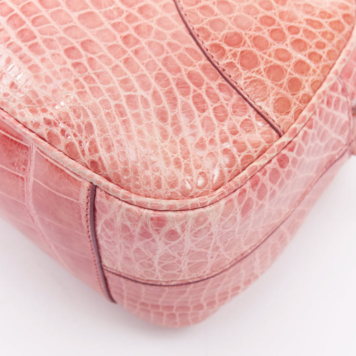 rare PRADA Vintage glossy pink scaled leather silver clasp chain shoulder bag