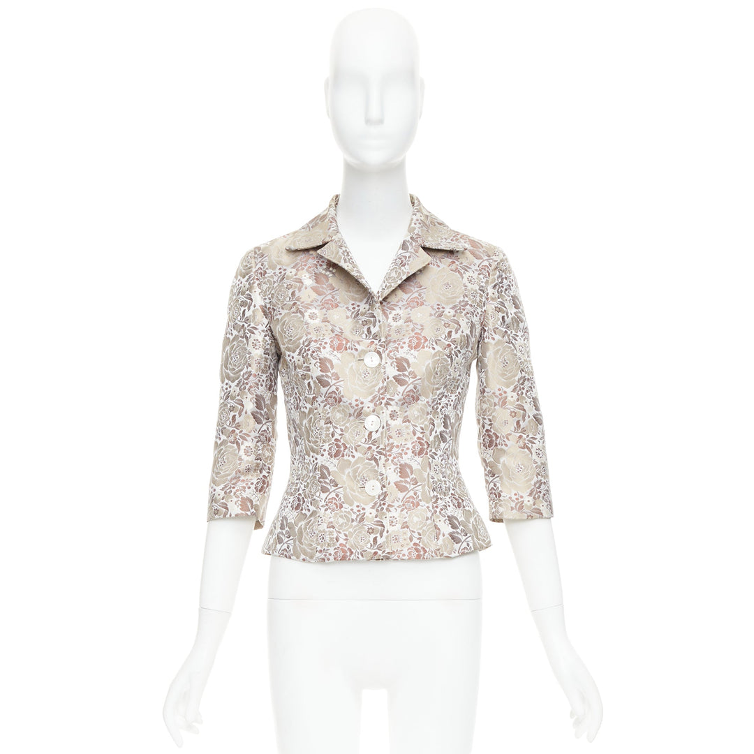 DOLCE GABBANA Vintage 1990s floral jacquard cropped blazer jacket IT38 XS