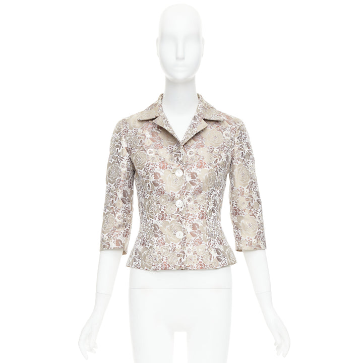 DOLCE GABBANA Vintage 1990s floral jacquard cropped blazer jacket IT38 XS