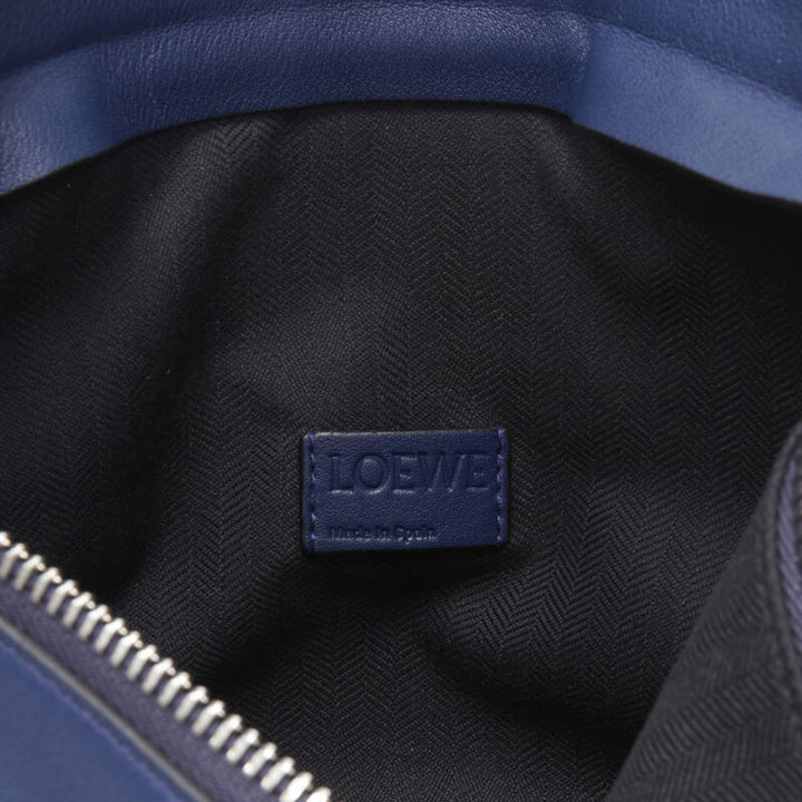 LOEWE 2017 T Messenger navy blue leather logo emboss zip crossbody messenger bag